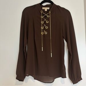 MICHAEL Michael Kors Brown Blouse with Gold Accents